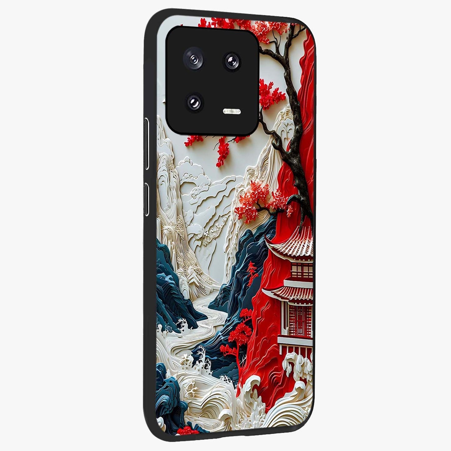 Whispers Of Sakura Waves Glass Case upright view showcasing delicate cherry blossom artwork with elegant nature theme.
