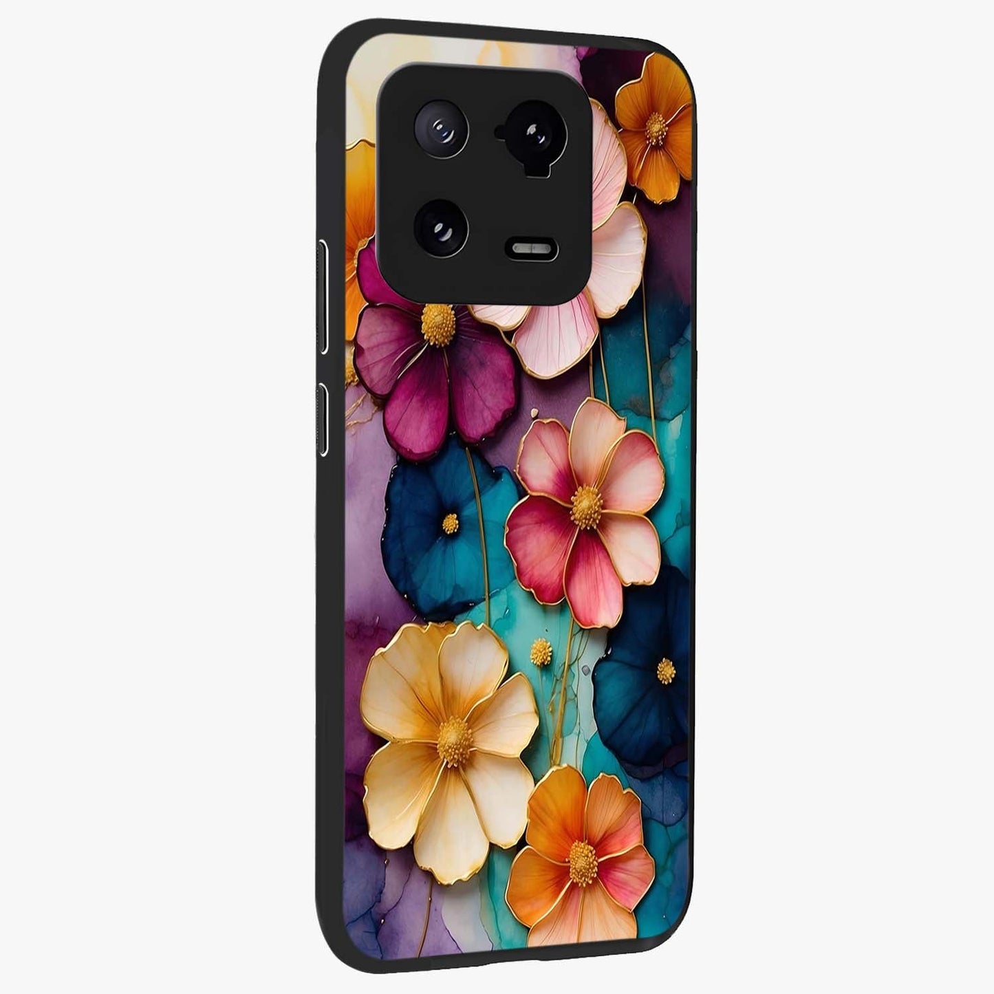 Artlyn Grace Flower Pattern Glass Case upright view showcasing graceful floral artwork with aesthetic botanical style.