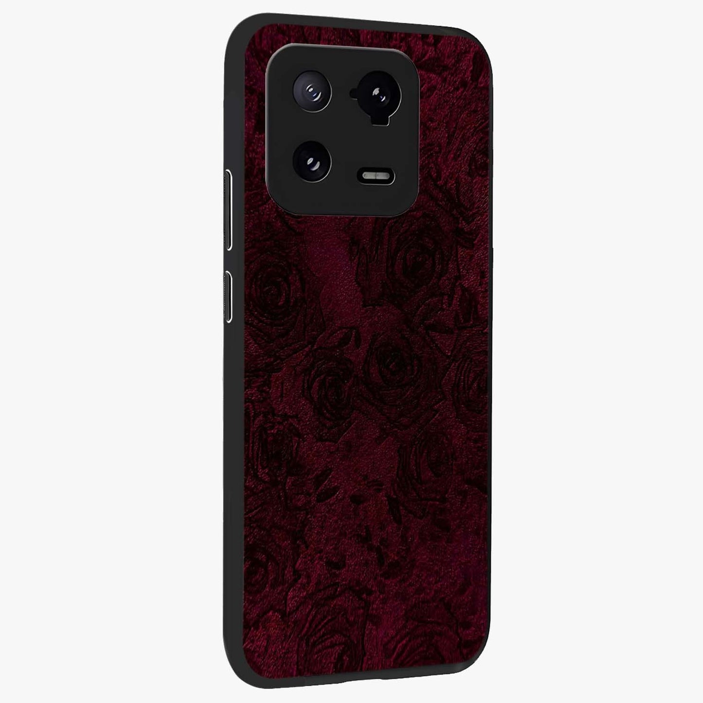 Crimson Fade Flow Glass Case upright view showcasing dynamic crimson flow artwork with stylish abstract theme.