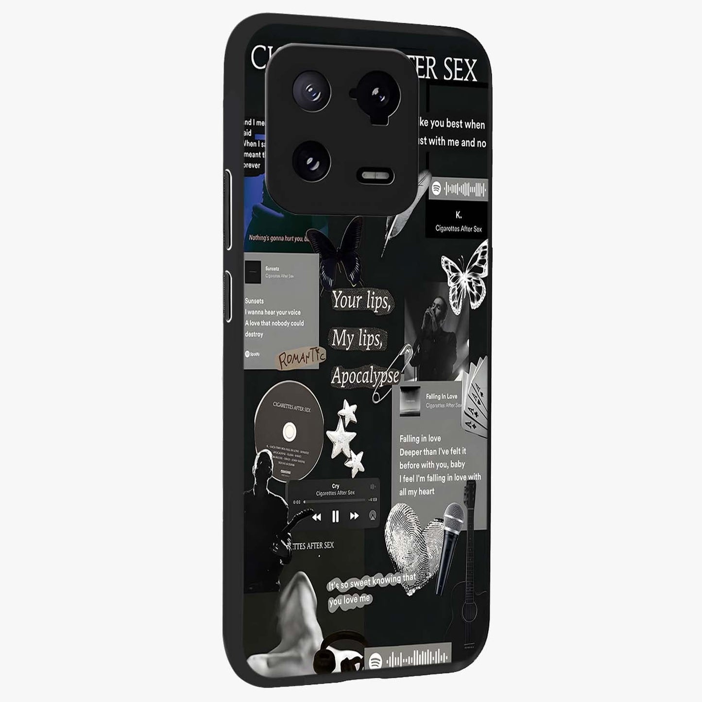 Midnight Love Echo Glass Case upright view showcasing expressive romantic artwork with dreamy midnight theme.