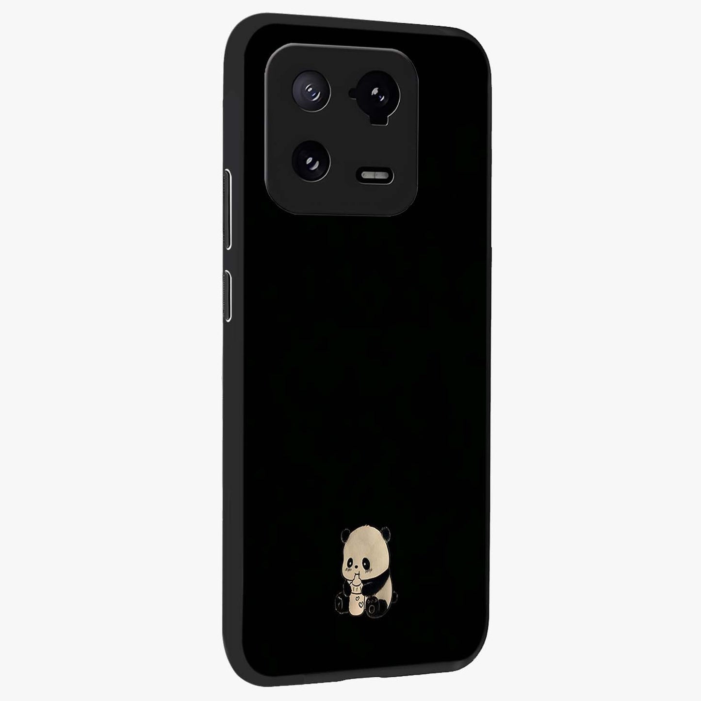 Midnight Panda Love Glass Case upright view showcasing charming panda artwork with playful romantic theme.