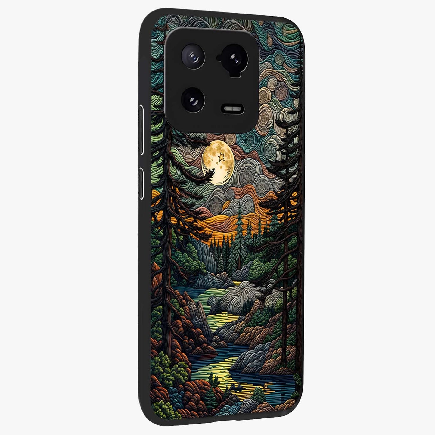 Moonlight Forest Dream Glass Case upright view showcasing magical forest artwork with calm night theme.