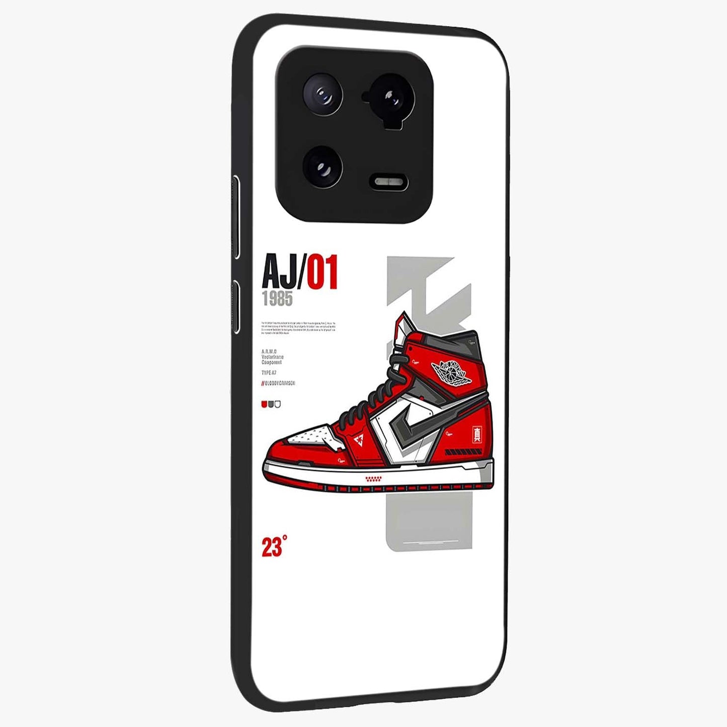 Retro Sneaker Blueprint Glass Case upright view showcasing stylish sneaker illustration with vintage streetwear theme.