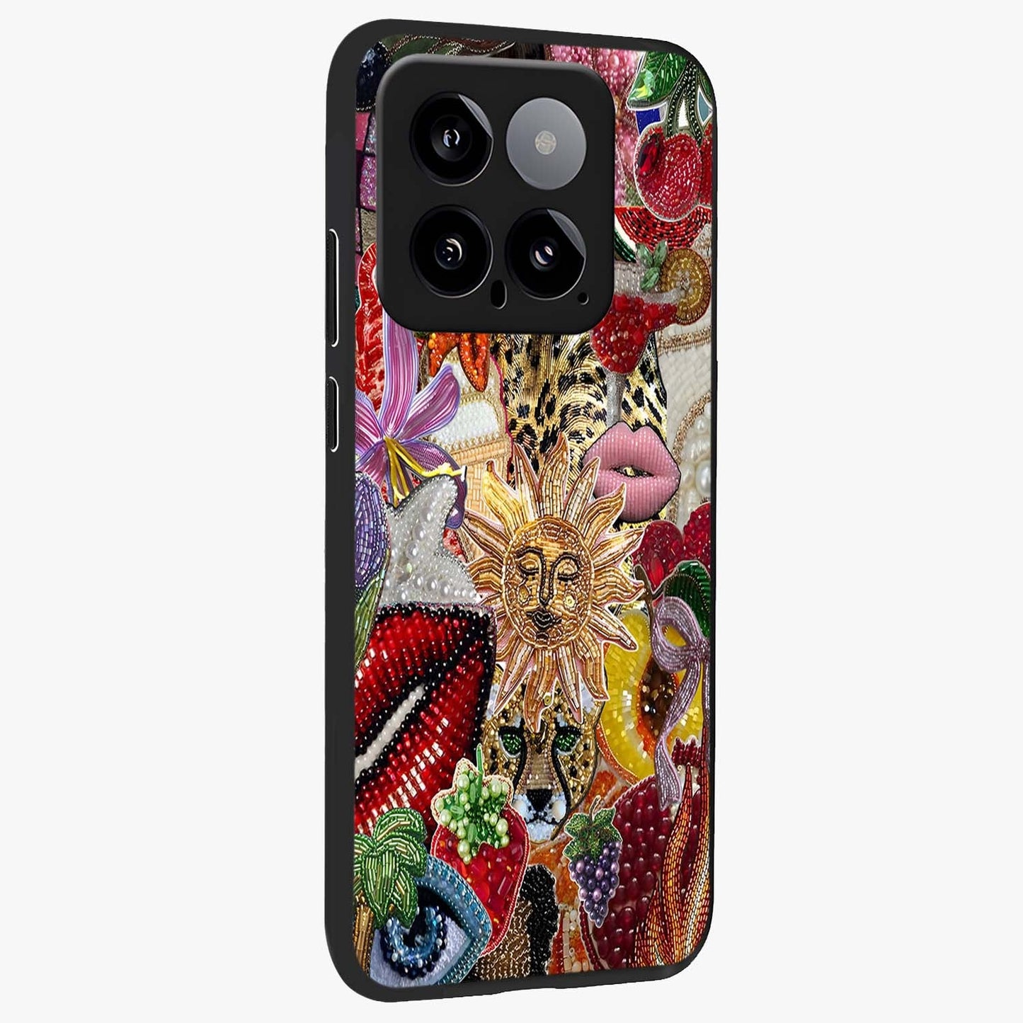 Beaded Fashion Jungle Glass Case upright view showcasing tropical jungle aesthetic with decorative bead elements.