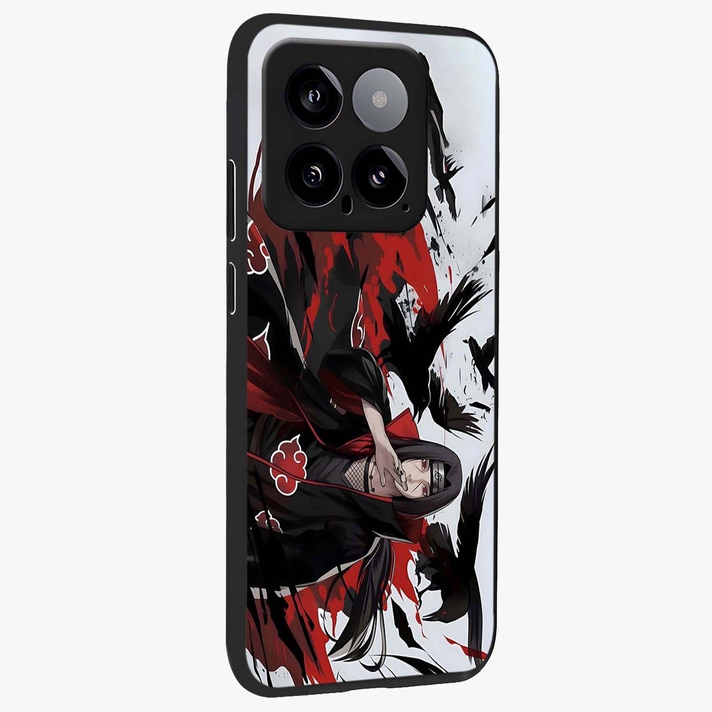 Crimson Crow Illusion Glass Case upright view showcasing striking crow illusion artwork with intense crimson theme.
