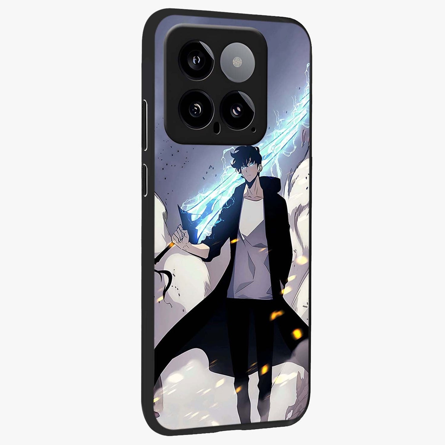 Dark Lightning Anime Warrior Glass Case upright view showcasing dramatic warrior artwork with dark lightning aesthetic.