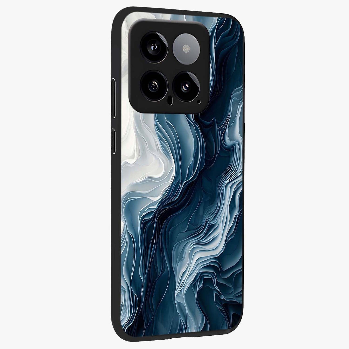 Ethereal Paper Marble Glass Case upright view showcasing smooth marble artwork with refined minimalist theme.