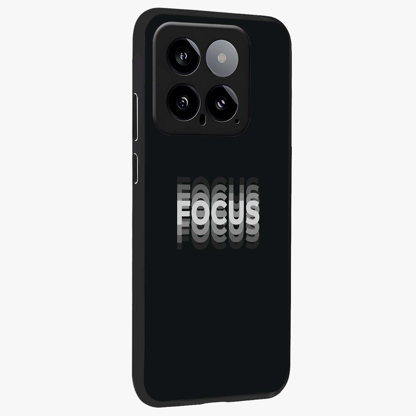 Focus Mode On Glass Case upright view showcasing strong typography statement with sleek motivational theme.