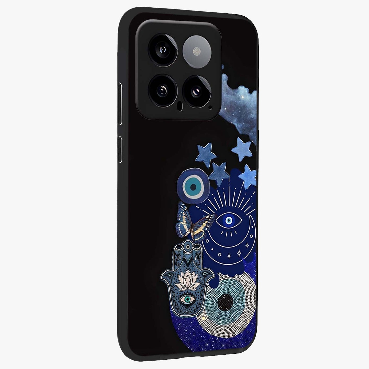 Galactic Charm Cluster Glass Case upright view showcasing glowing cosmic charm artwork with magical celestial style.