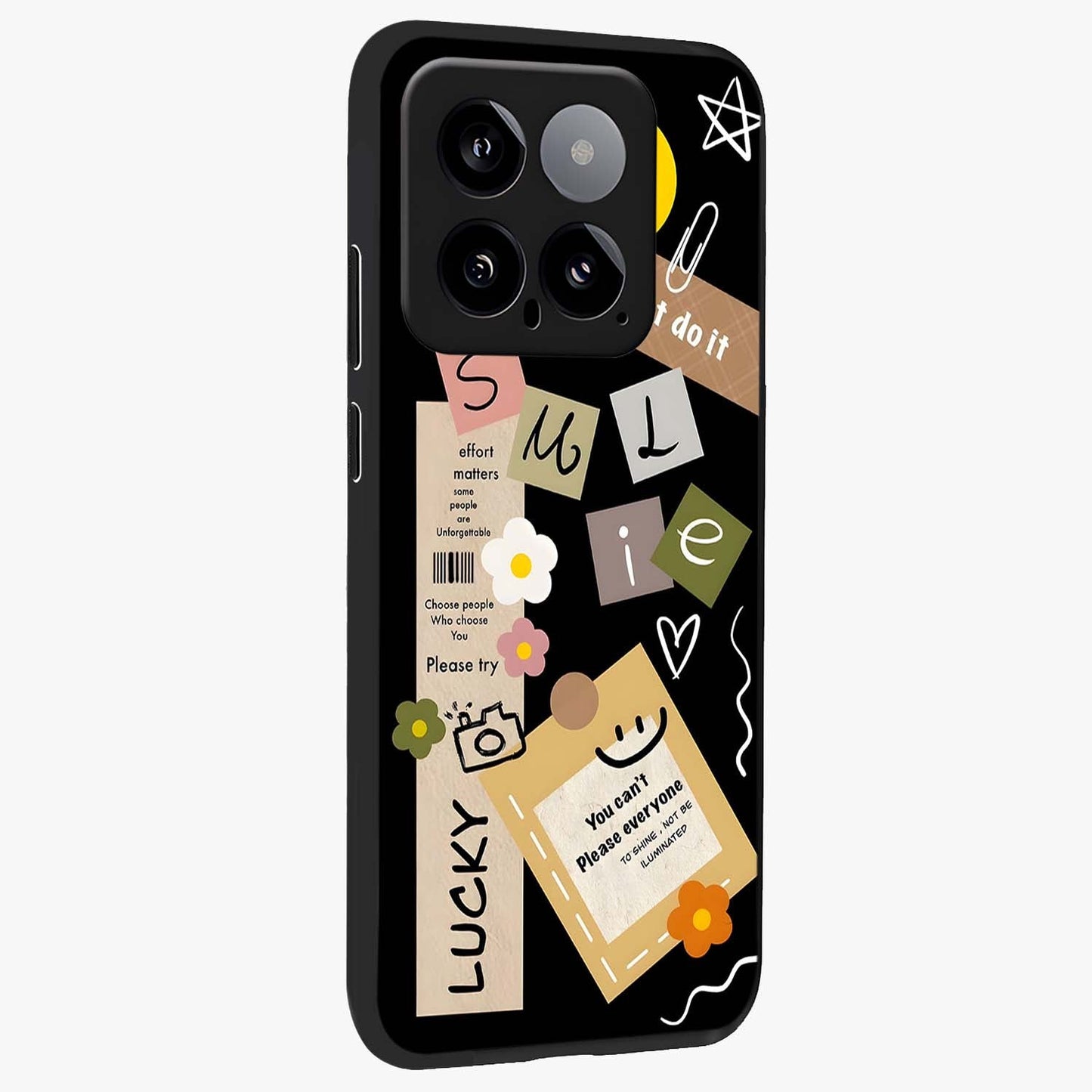 Lucky Aesthetic Collage Glass Case upright view showcasing vibrant collage artwork with youthful aesthetic theme.