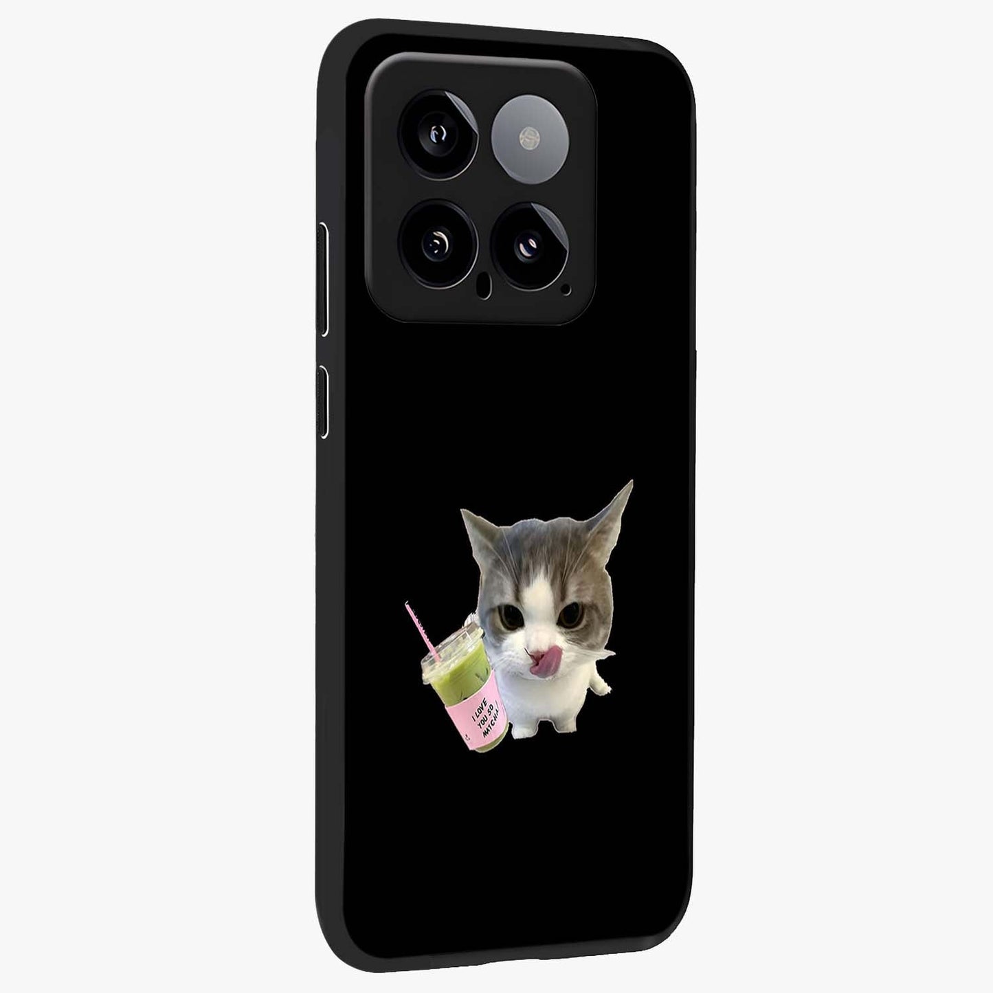 Matcha Cat Style Glass Case upright view showcasing charming cat artwork with cozy aesthetic theme.