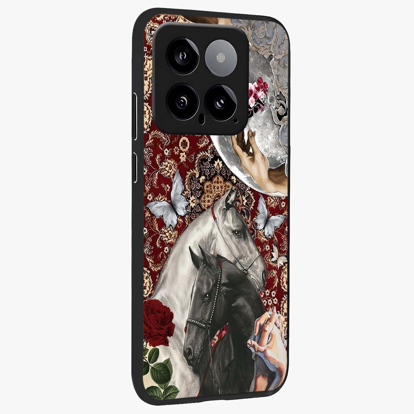 Moonlit Royal Stallion Glass Case upright view showcasing dramatic horse artwork with glowing moon themed design.