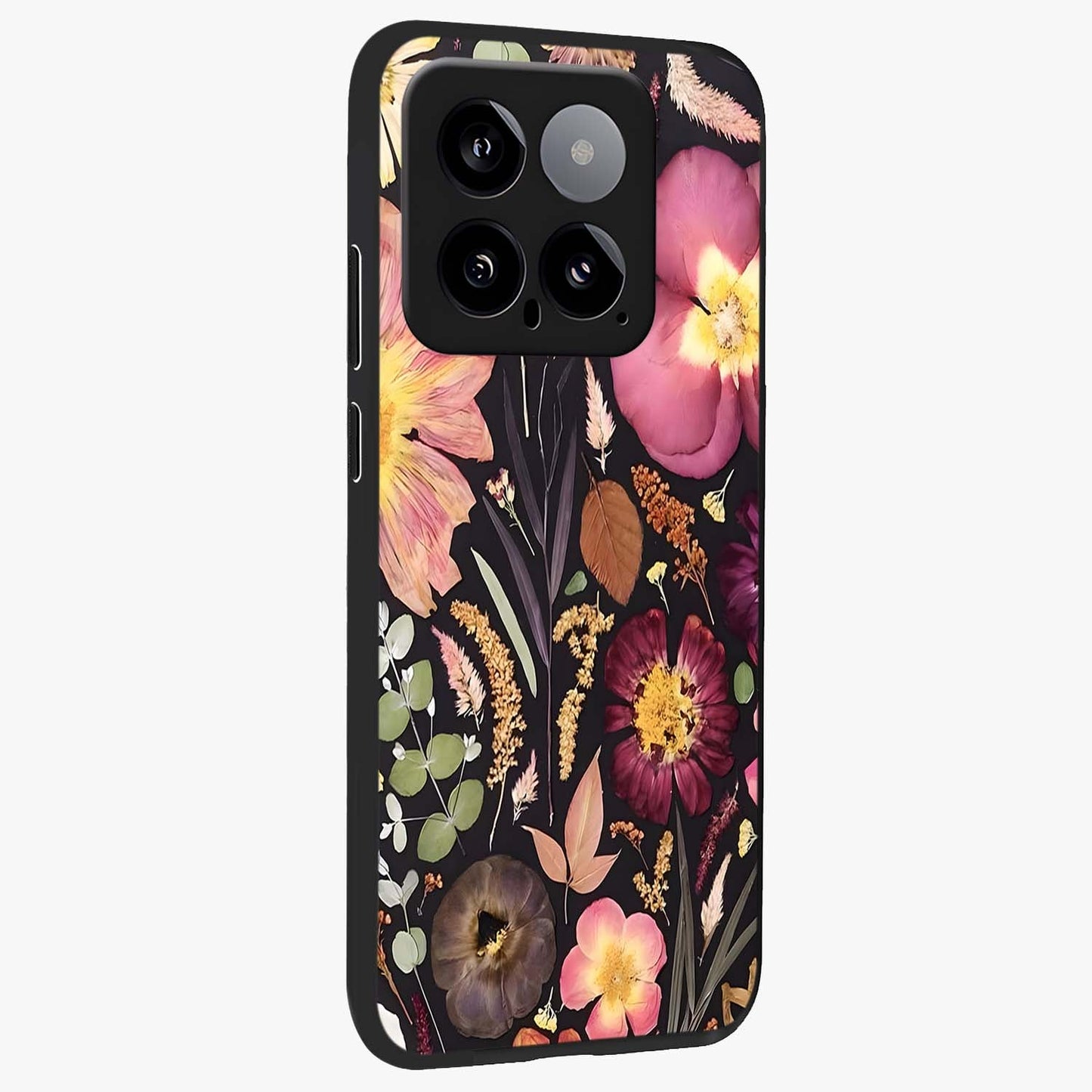 Petal Dream Tapestry Glass Case upright view showcasing detailed floral tapestry artwork with artistic nature theme.