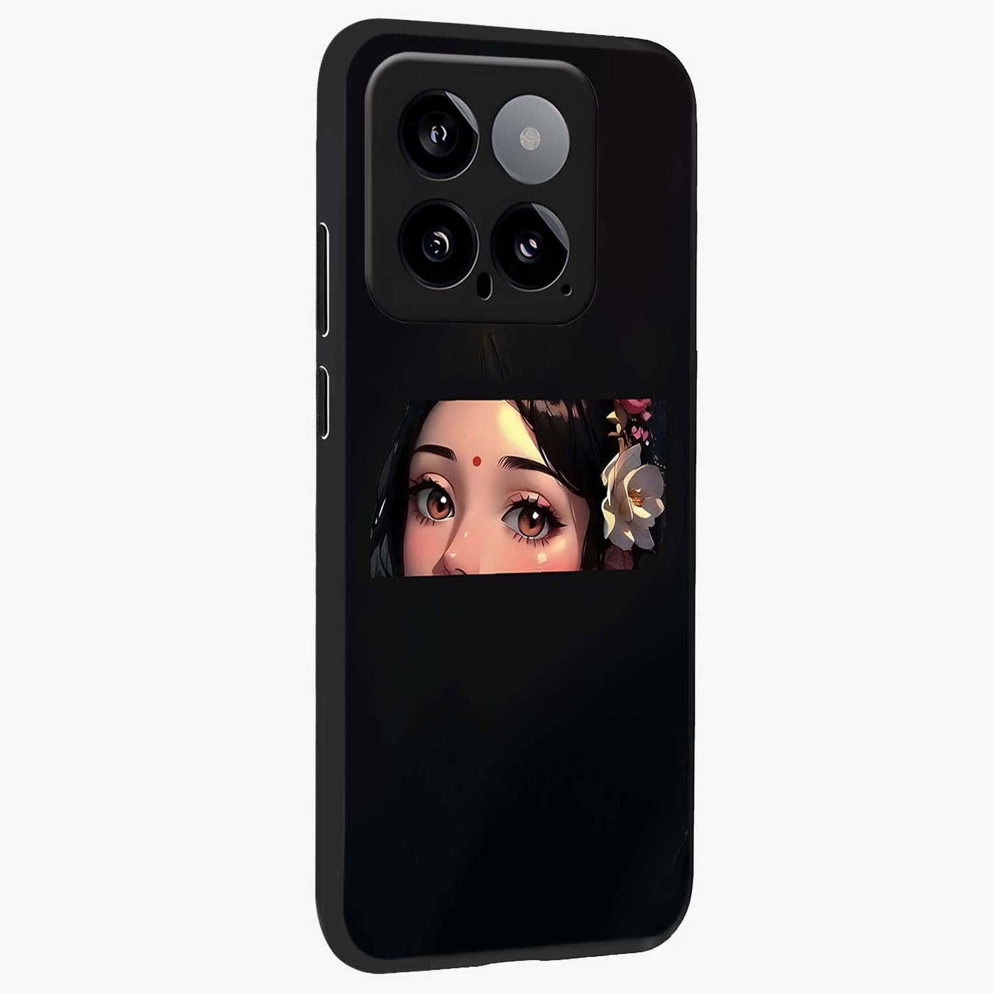 Radha Divine Embrace Glass Case upright view showcasing sacred Radha themed artwork with peaceful devotional style.