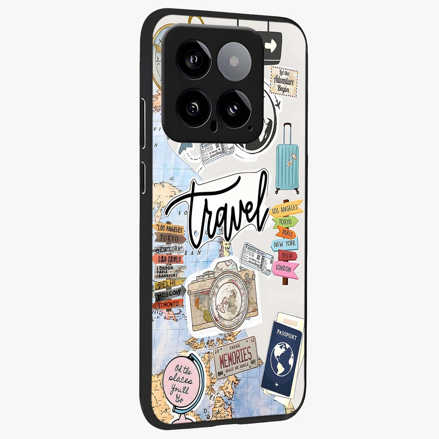 Wanderlust Journal Glass Case upright view showcasing wanderlust inspired artwork with creative exploration theme.