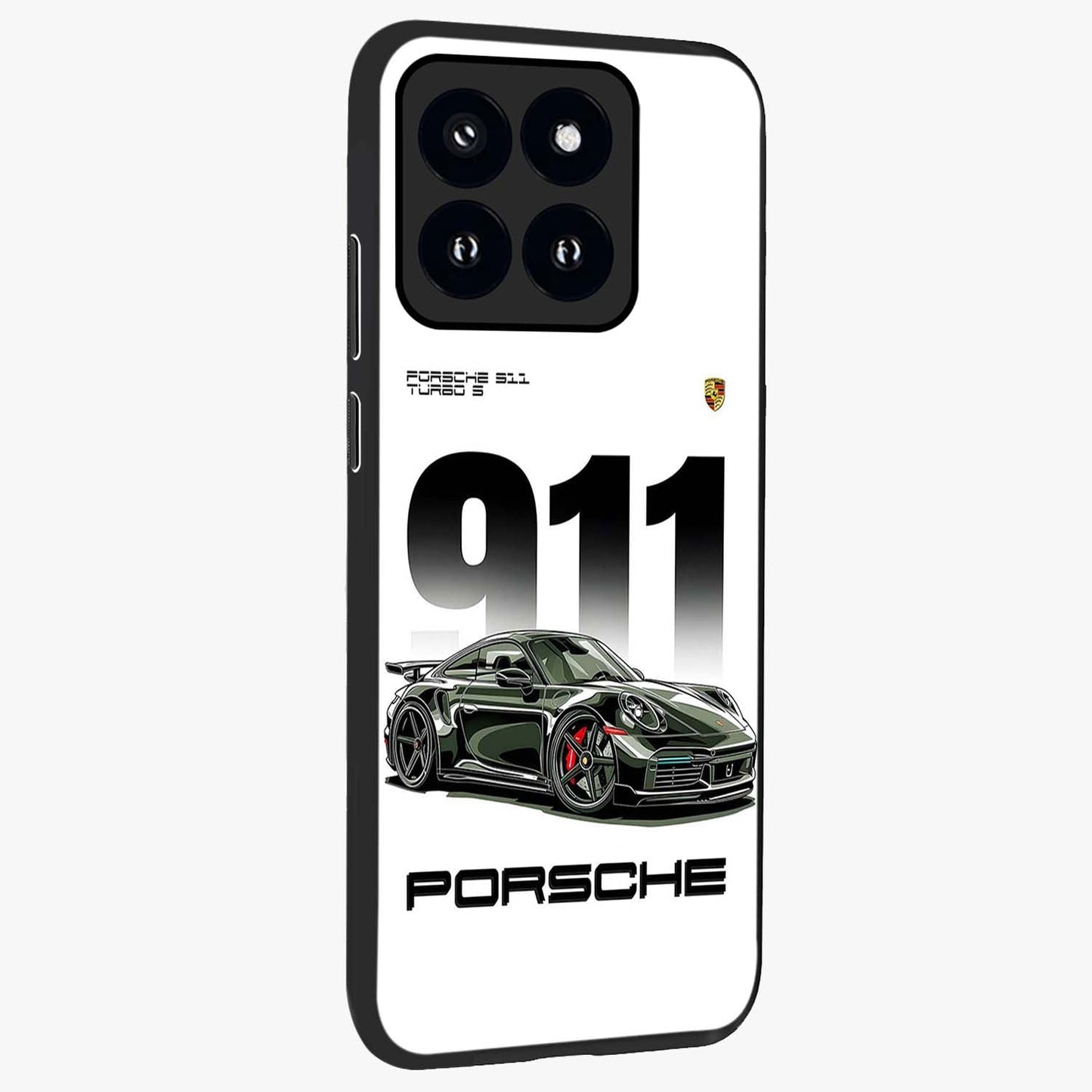 911 Turbo Dominance Glass Case upright perspective showcasing powerful racing design and modern automotive aesthetic.