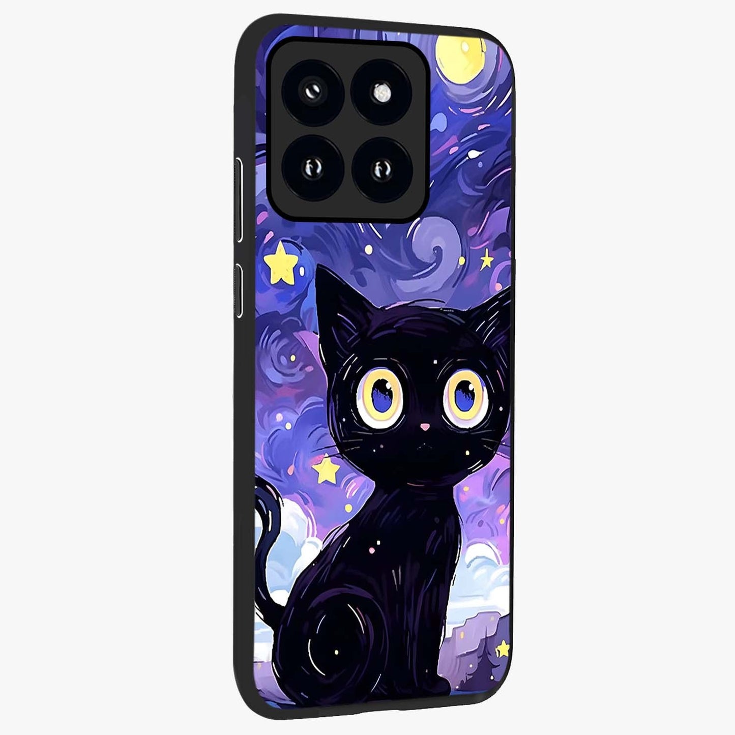 Abstract Cat Art Glass Case upright view showcasing creative feline illustration and aesthetic artistic style.