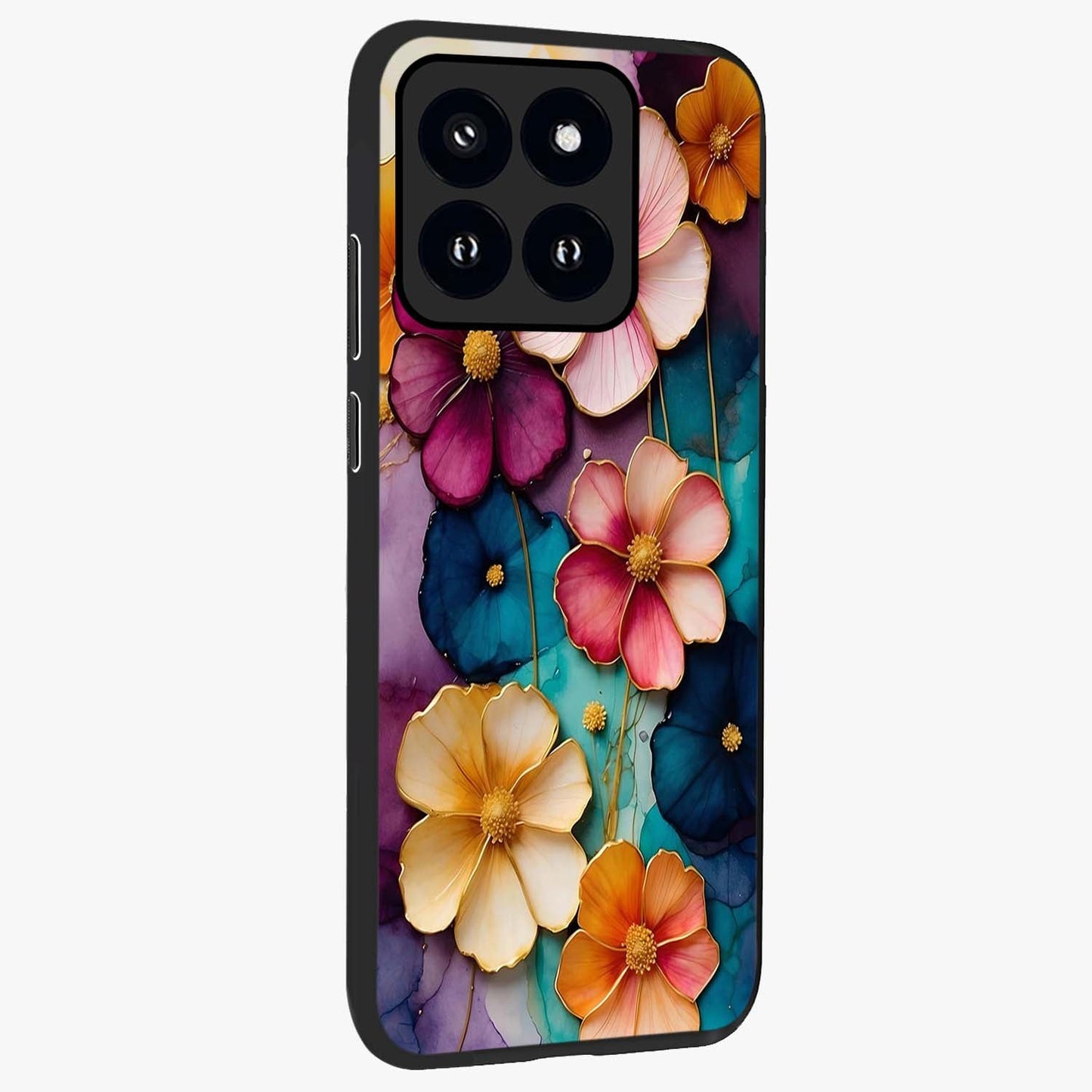 Artlyn Grace Flower Pattern Glass Case upright view showcasing graceful floral artwork with aesthetic botanical style.