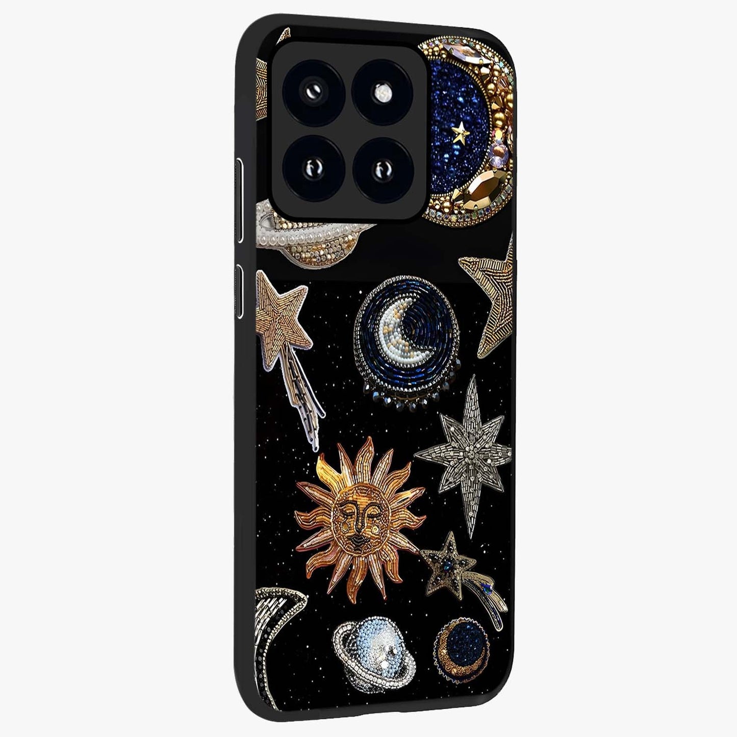 Celestial Gem Constellations Glass Case upright view showcasing cosmic constellation artwork with celestial aesthetic style.