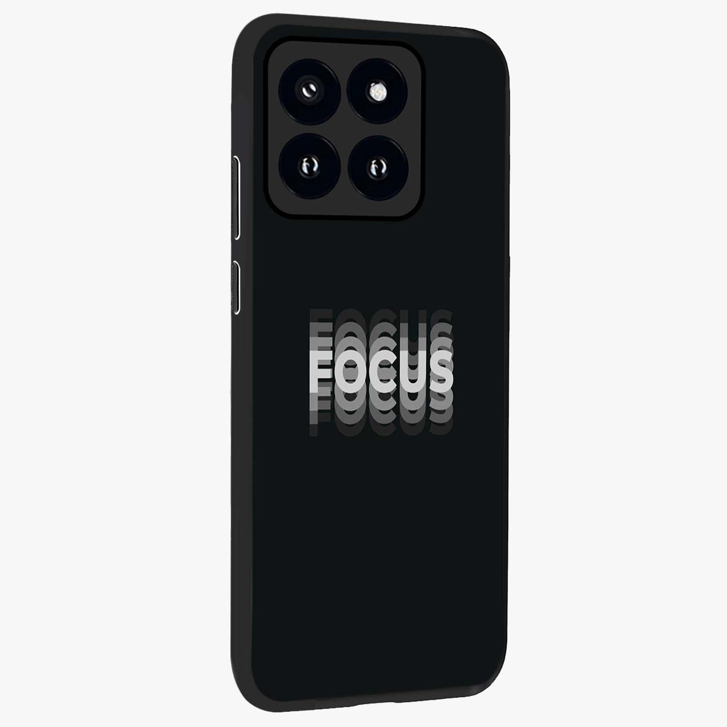 Focus Mode On Glass Case upright view showcasing strong typography statement with sleek motivational theme.