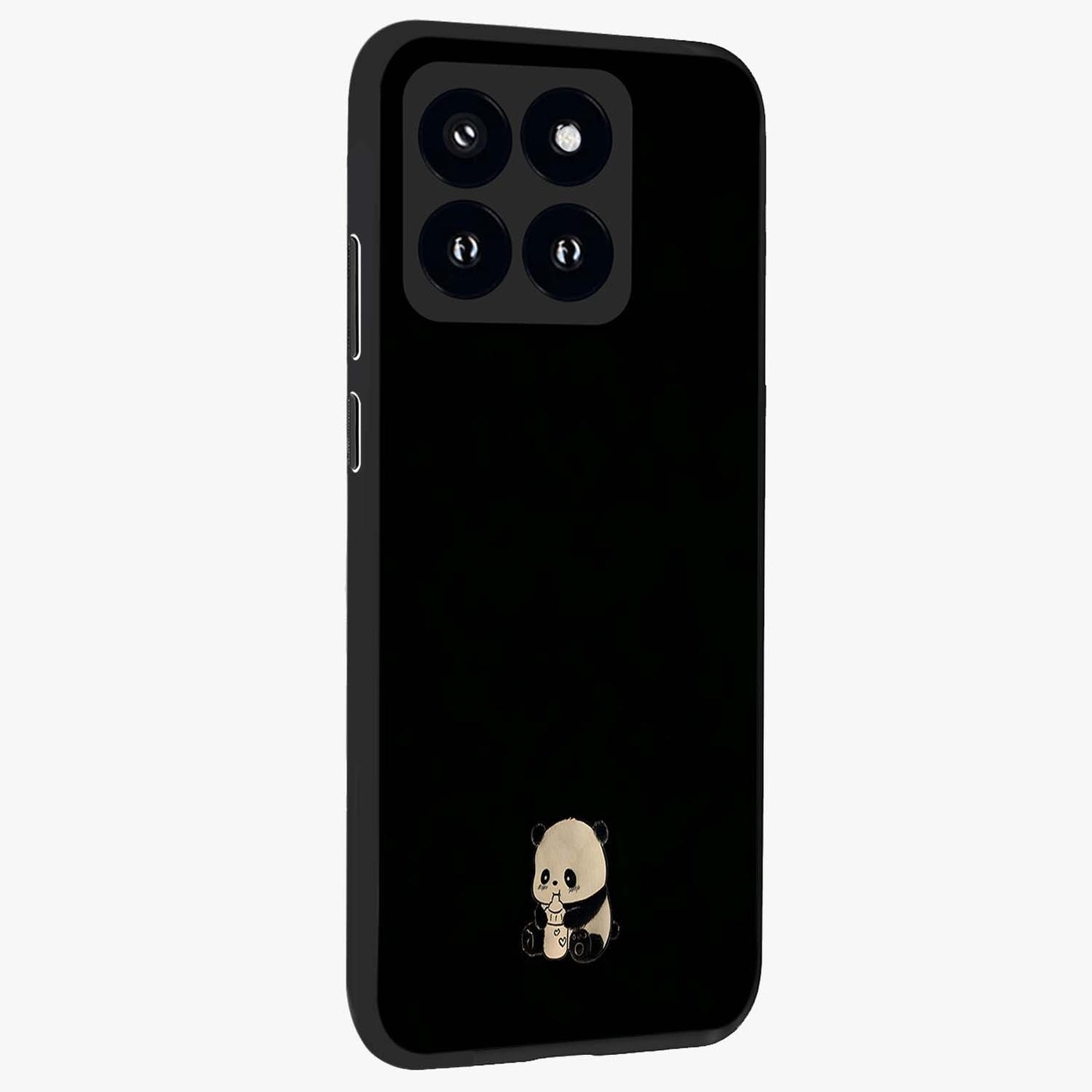 Midnight Panda Love Glass Case upright view showcasing charming panda artwork with playful romantic theme.