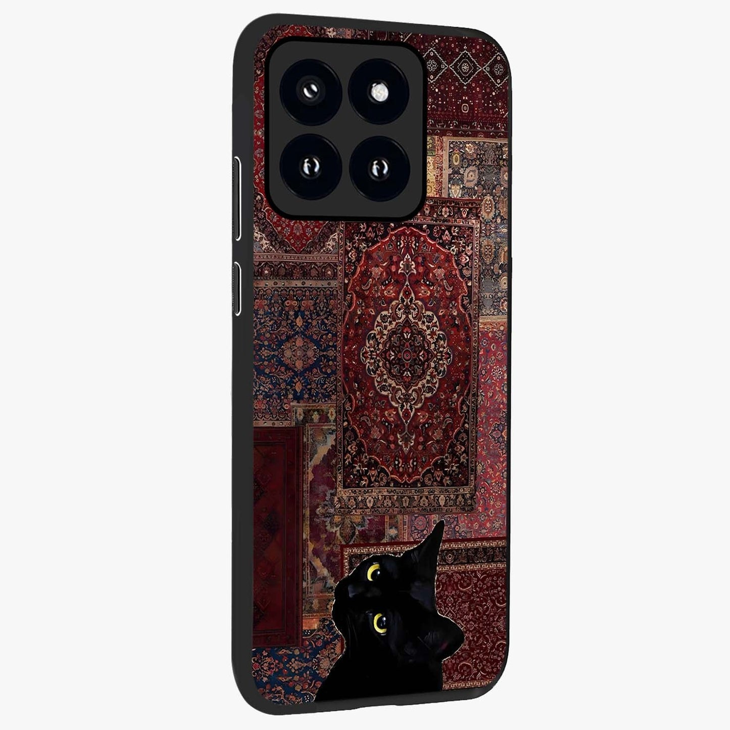 Regal Magic Cat Apple Glass Case upright view showcasing charming cat artwork with playful magical theme.