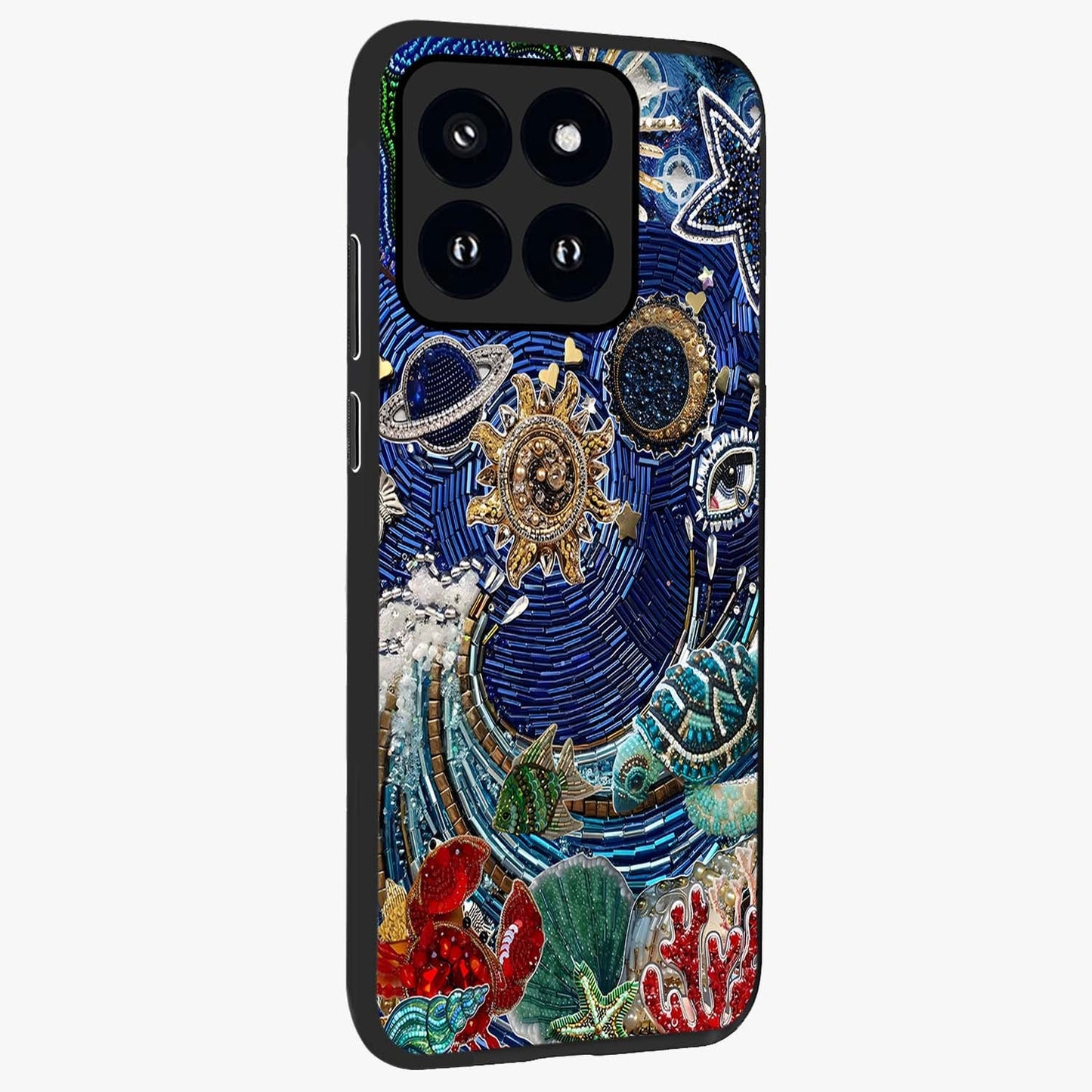 Universe Underwater Spark Glass Case upright view showcasing magical underwater galaxy artwork with vibrant cosmic theme.