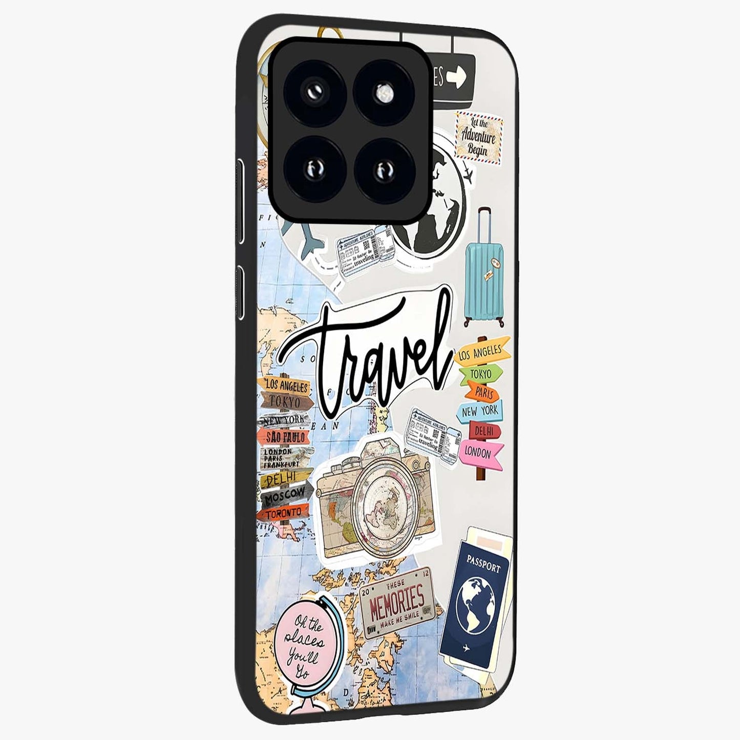 Wanderlust Journal Glass Case upright view showcasing wanderlust inspired artwork with creative exploration theme.