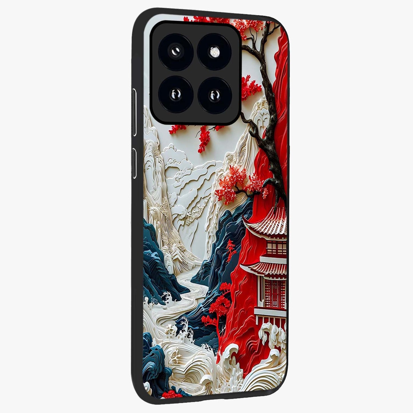 Whispers Of Sakura Waves Glass Case upright view showcasing delicate cherry blossom artwork with elegant nature theme.