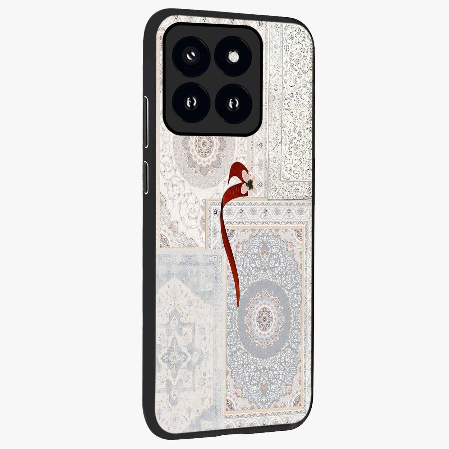 White Aesthetic Bow Glass Case upright view showcasing delicate ribbon bow artwork with cute minimalist theme.