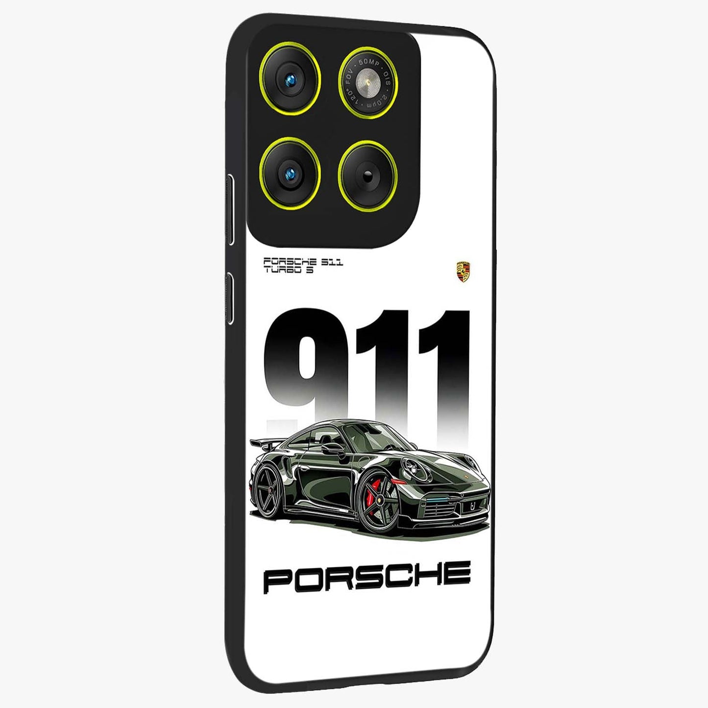 911 Turbo Dominance Glass Case upright perspective showcasing powerful racing design and modern automotive aesthetic.