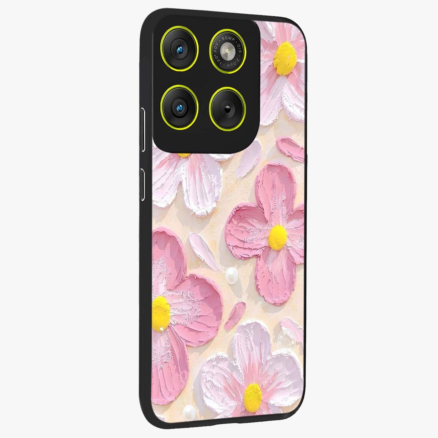 Blush Bloom Texture Glass Case upright view showcasing delicate blush floral texture with modern minimal style.