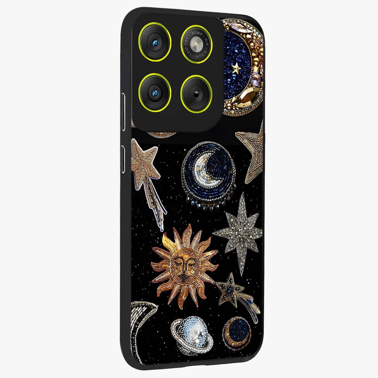 Celestial Gem Constellations Glass Case upright view showcasing cosmic constellation artwork with celestial aesthetic style.