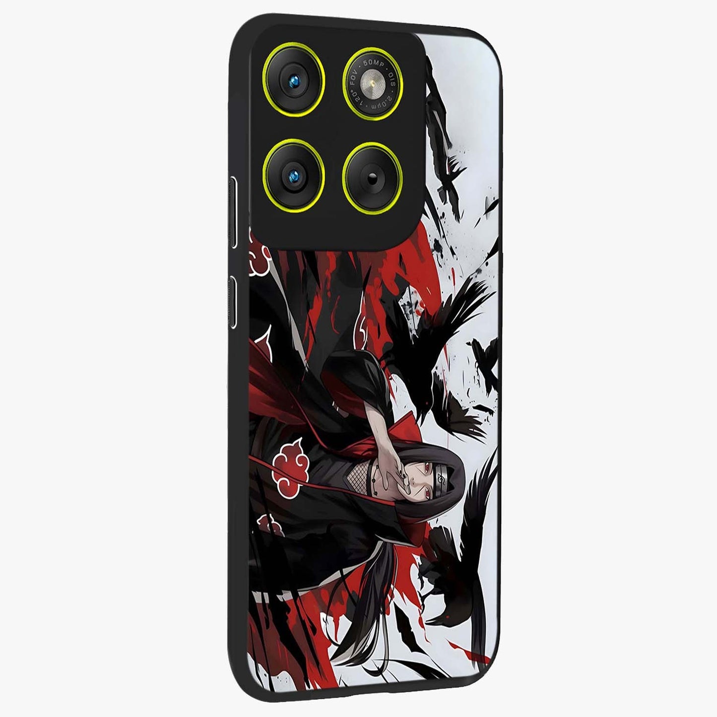 Crimson Crow Illusion Glass Case upright view showcasing striking crow illusion artwork with intense crimson theme.