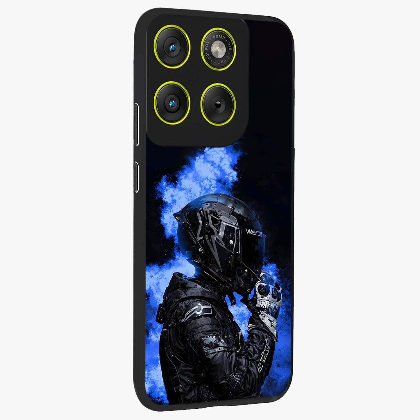 Cyber Sentinel Protocol Glass Case upright view showcasing advanced cyber sentinel artwork with futuristic tech theme.