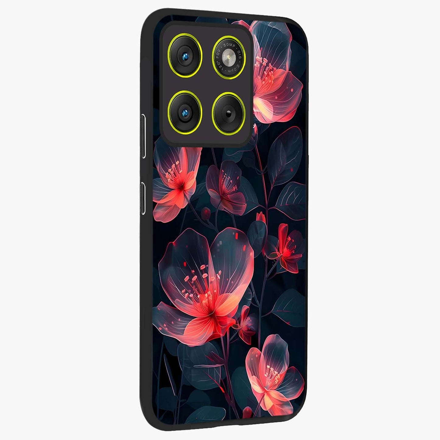 Dark Shade of Flower Glass Case upright view showcasing delicate flower artwork with rich dark floral theme.