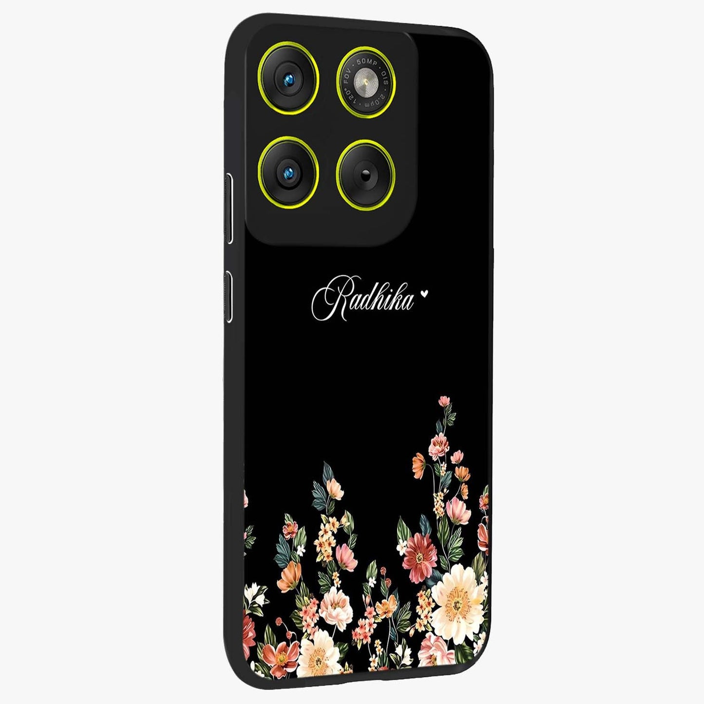 Floral Design With a Custom Personalized Name Glass Case upright view showcasing delicate floral artwork with personalized aesthetic style.