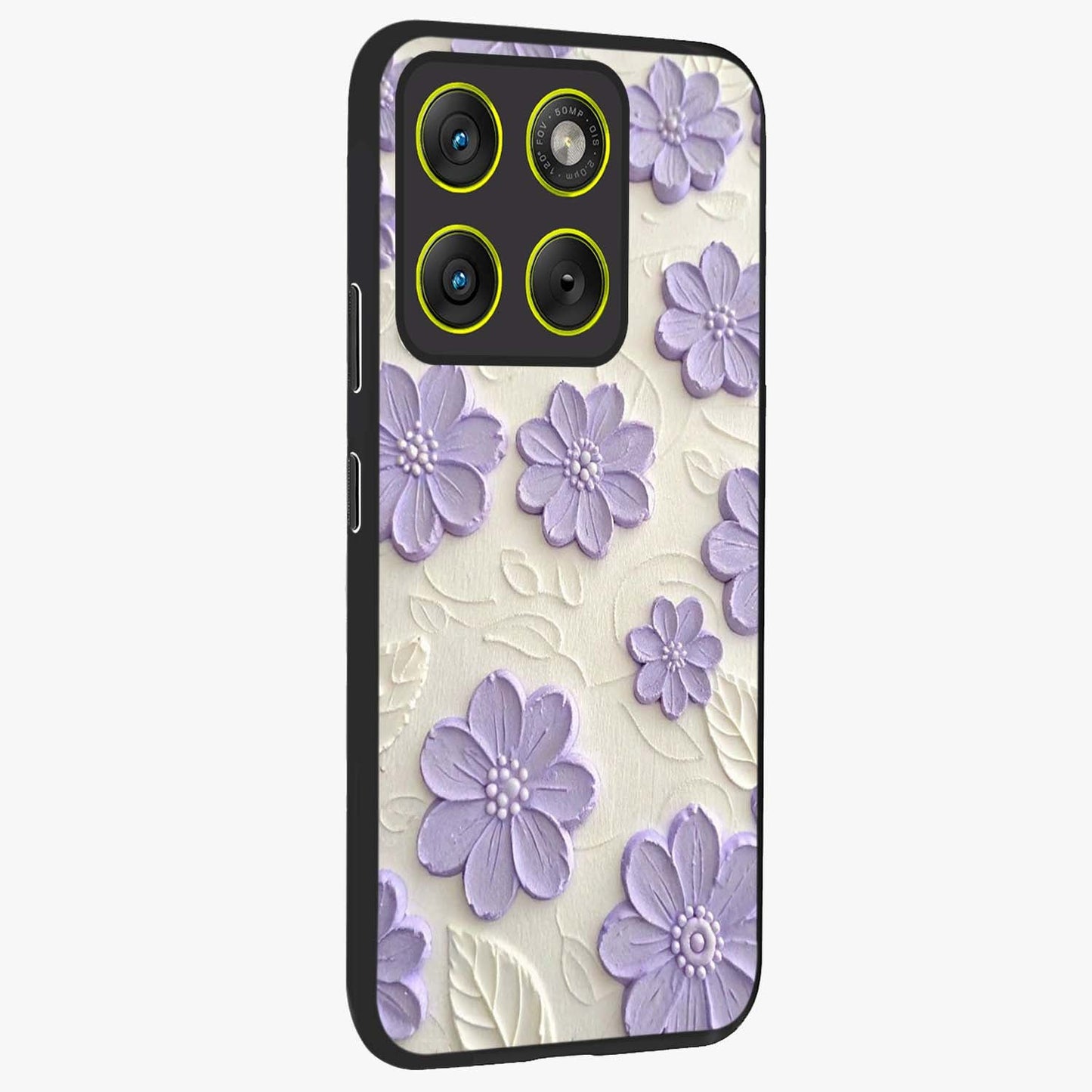 Floral Wall Art With Purple Flowers Glass Case upright view showcasing elegant purple flower artwork with decorative floral theme.