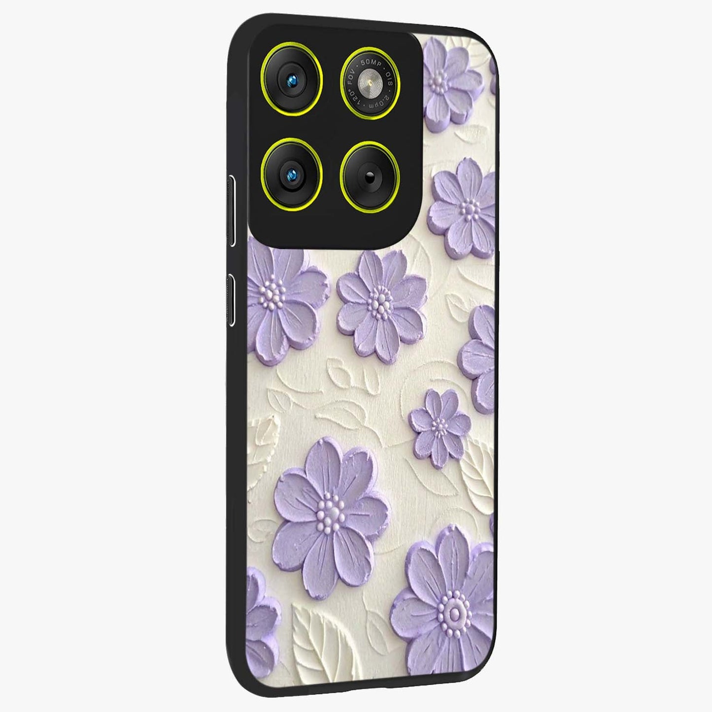 Floral Wall Art With Purple Flowers Glass Case upright view showcasing elegant purple flower artwork with decorative floral theme.