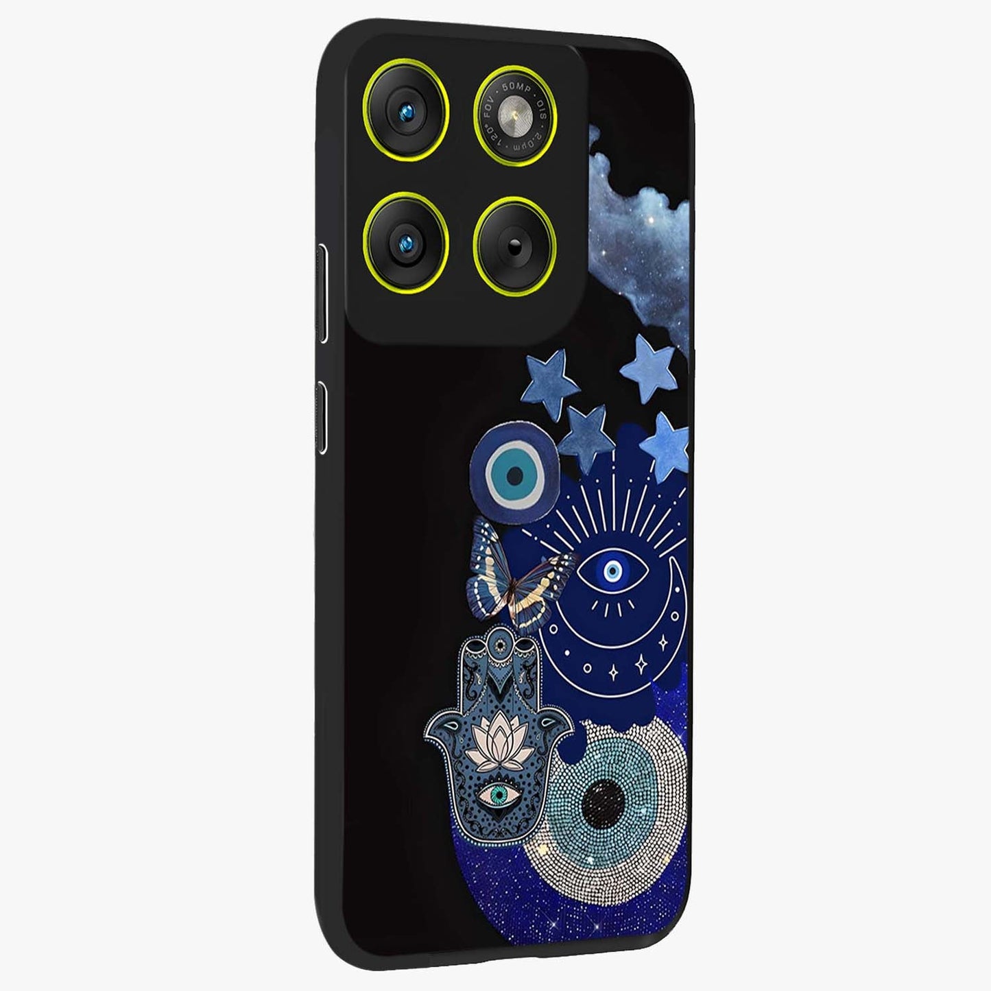Galactic Charm Cluster Glass Case upright view showcasing glowing cosmic charm artwork with magical celestial style.