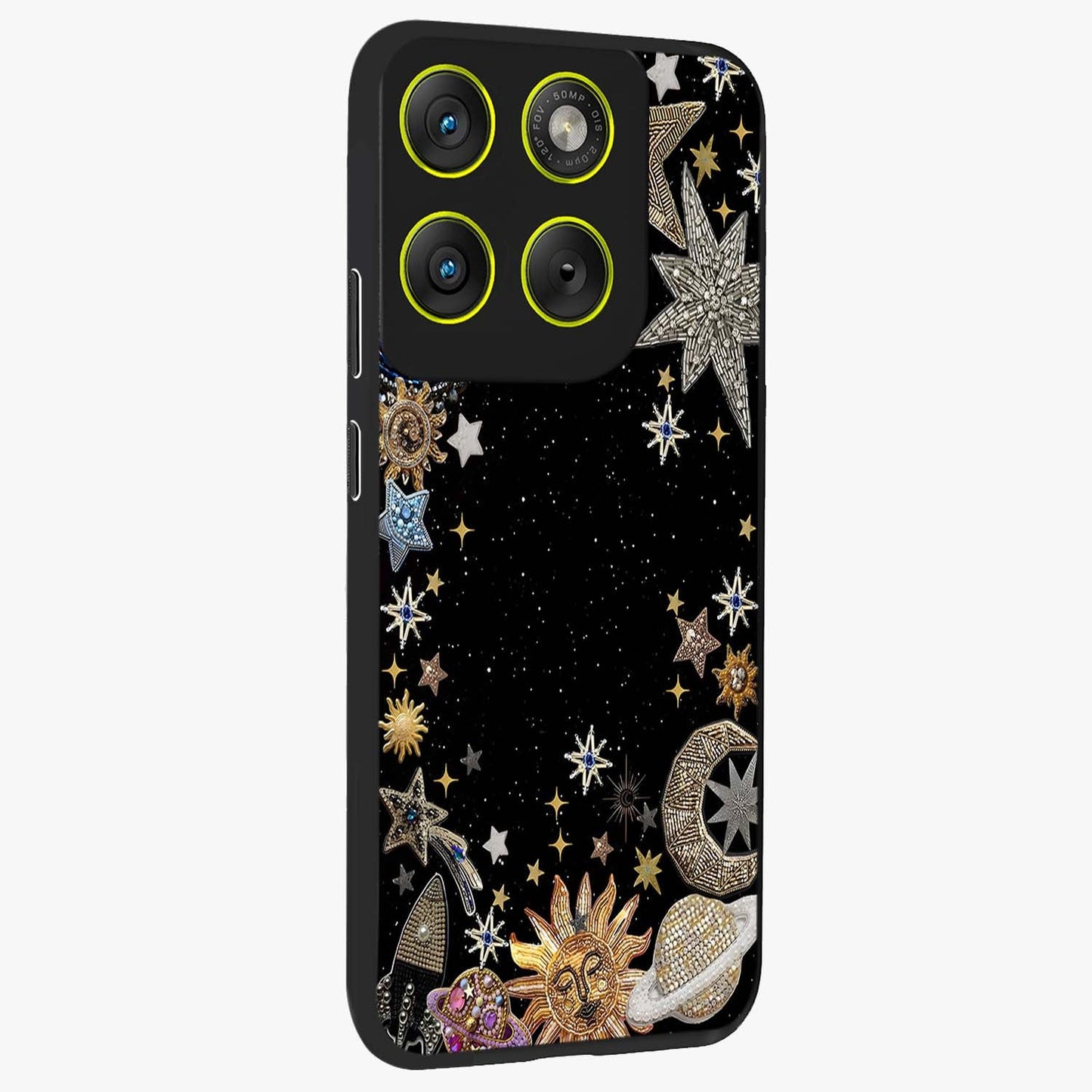 Galactic Jewel Stars Glass Case upright view showcasing glittering star jewel artwork with vibrant galaxy theme.