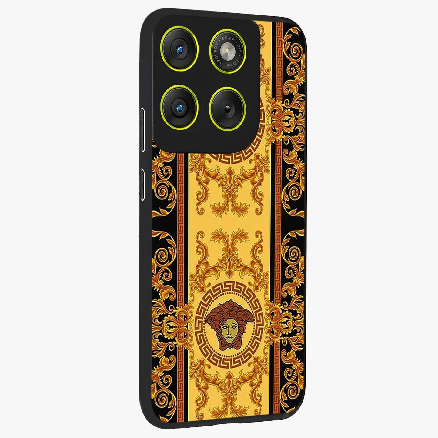Golden Lotus Glow Glass Case upright view showcasing luminous lotus artwork with peaceful divine theme.