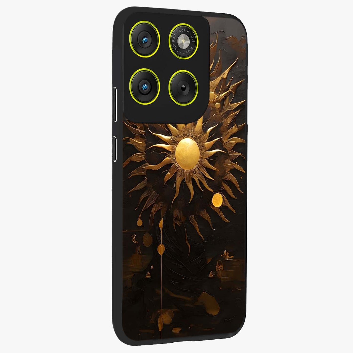 Golden Sun Majesty Glass Case upright view showcasing haunting graveyard artwork with dramatic dark theme.