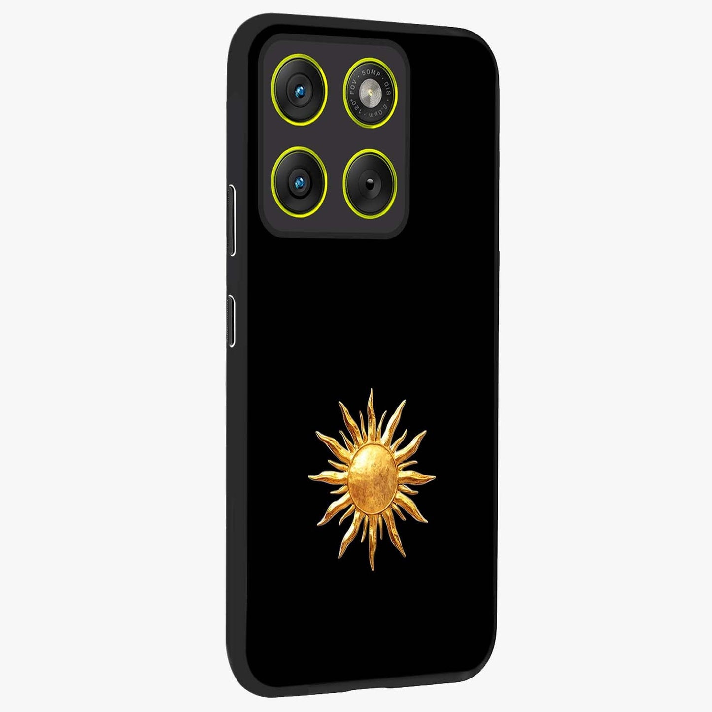 Golden Sun Minimalism Glass Case upright view showcasing haunting graveyard artwork with dramatic dark theme.