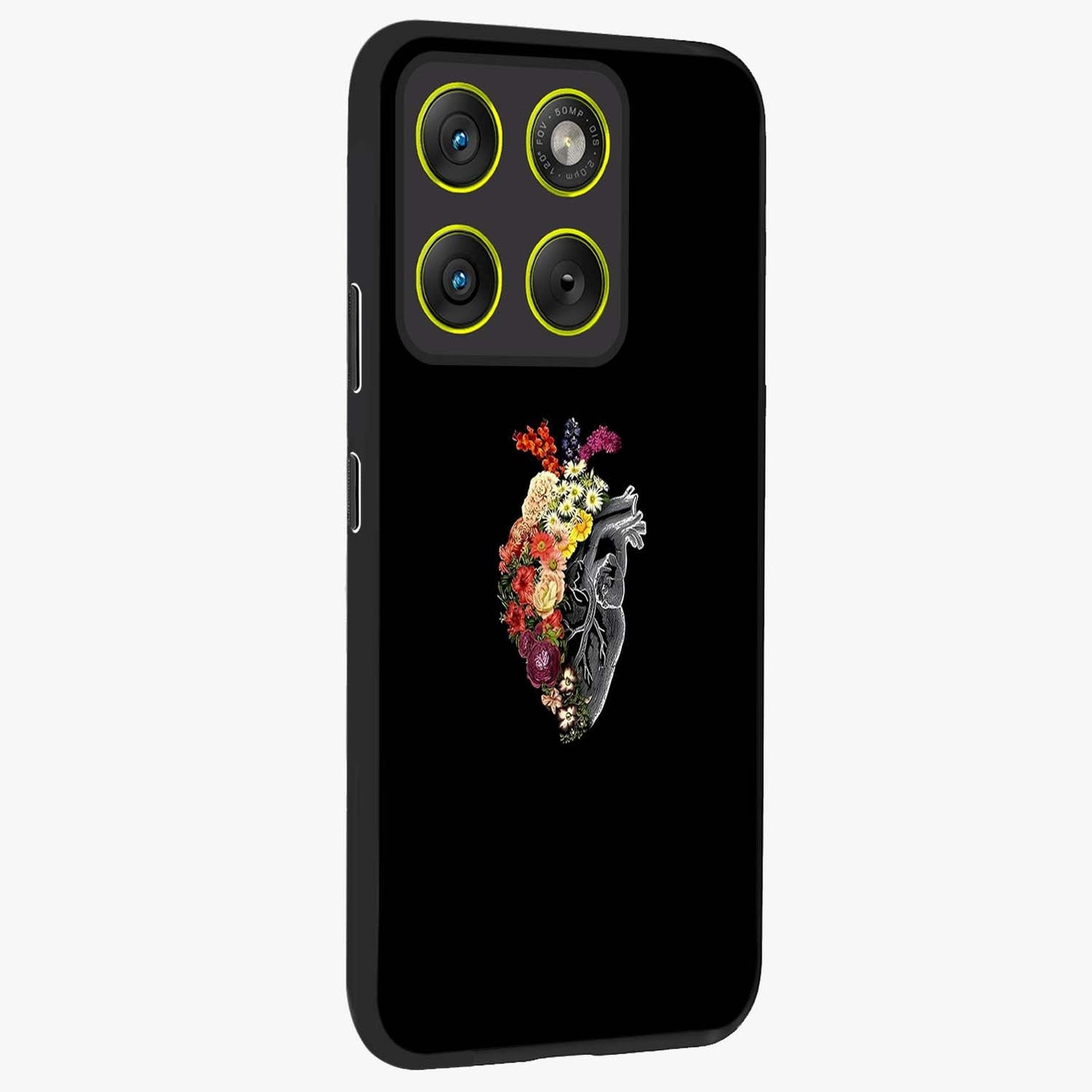 Heart With Flowers Glass Case upright view showcasing decorative heart and floral artwork with sweet romantic theme.