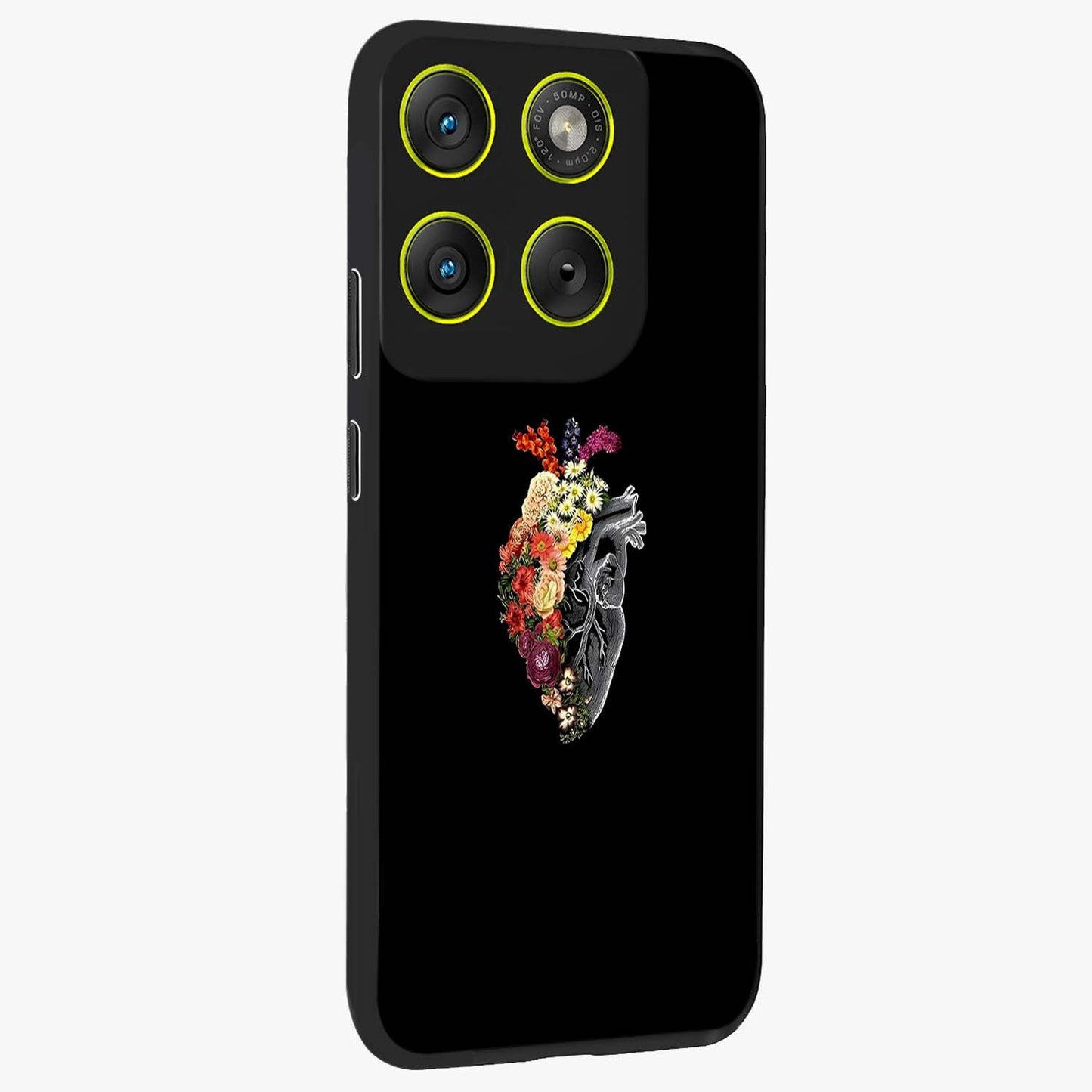 Heart With Flowers Glass Case upright view showcasing decorative heart and floral artwork with sweet romantic theme.