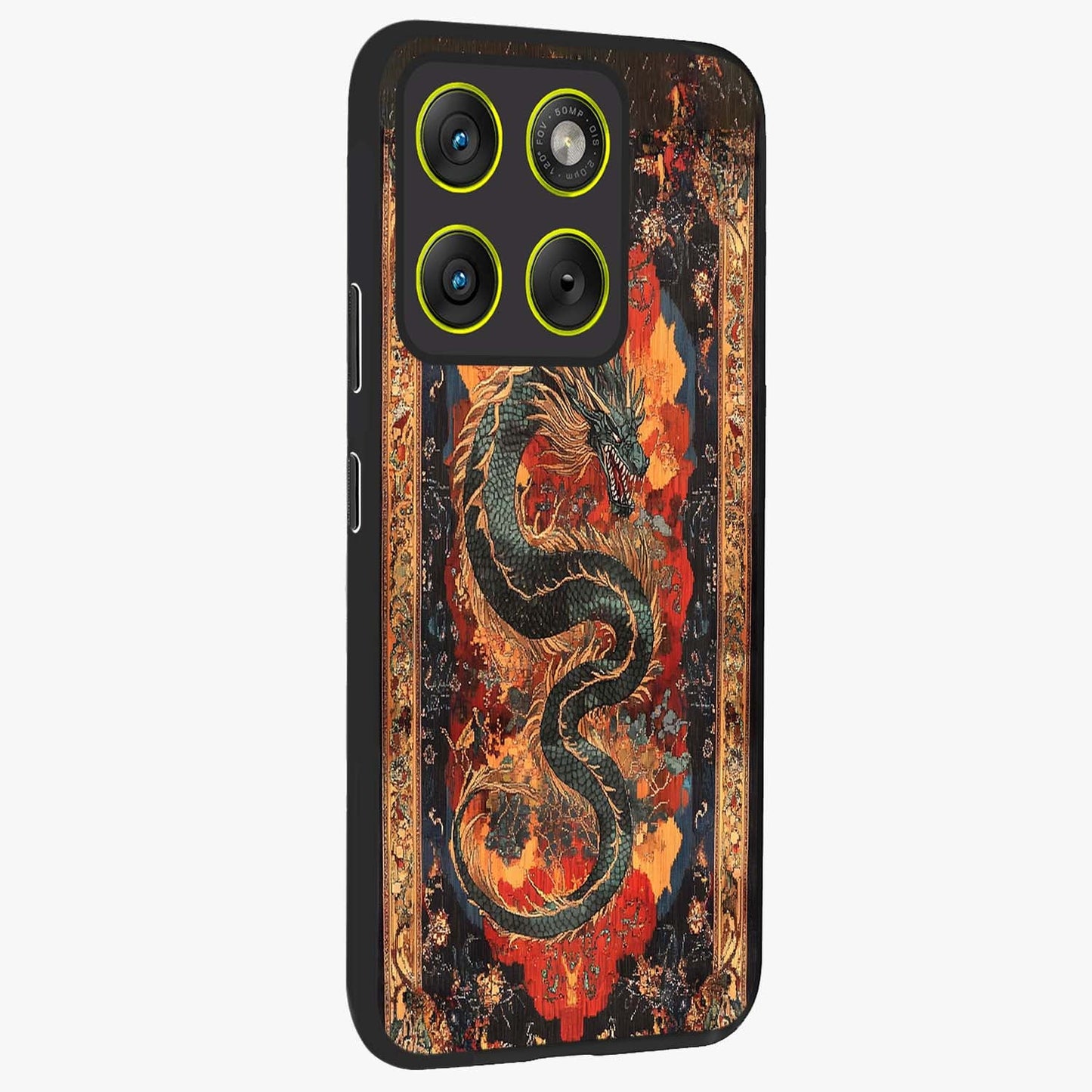 Inferno Dragon Soul Glass Case upright view showcasing intense dragon artwork with fantasy fire theme.