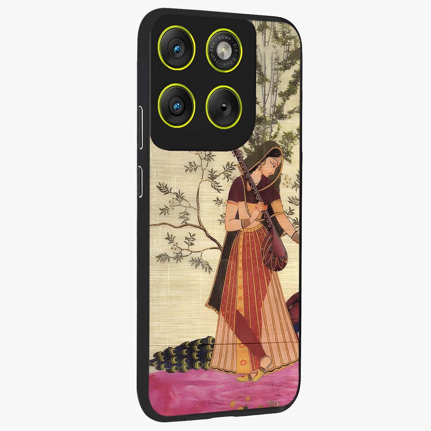 Lady With Veena Art Glass Case upright view showcasing classical veena artwork with traditional artistic theme.