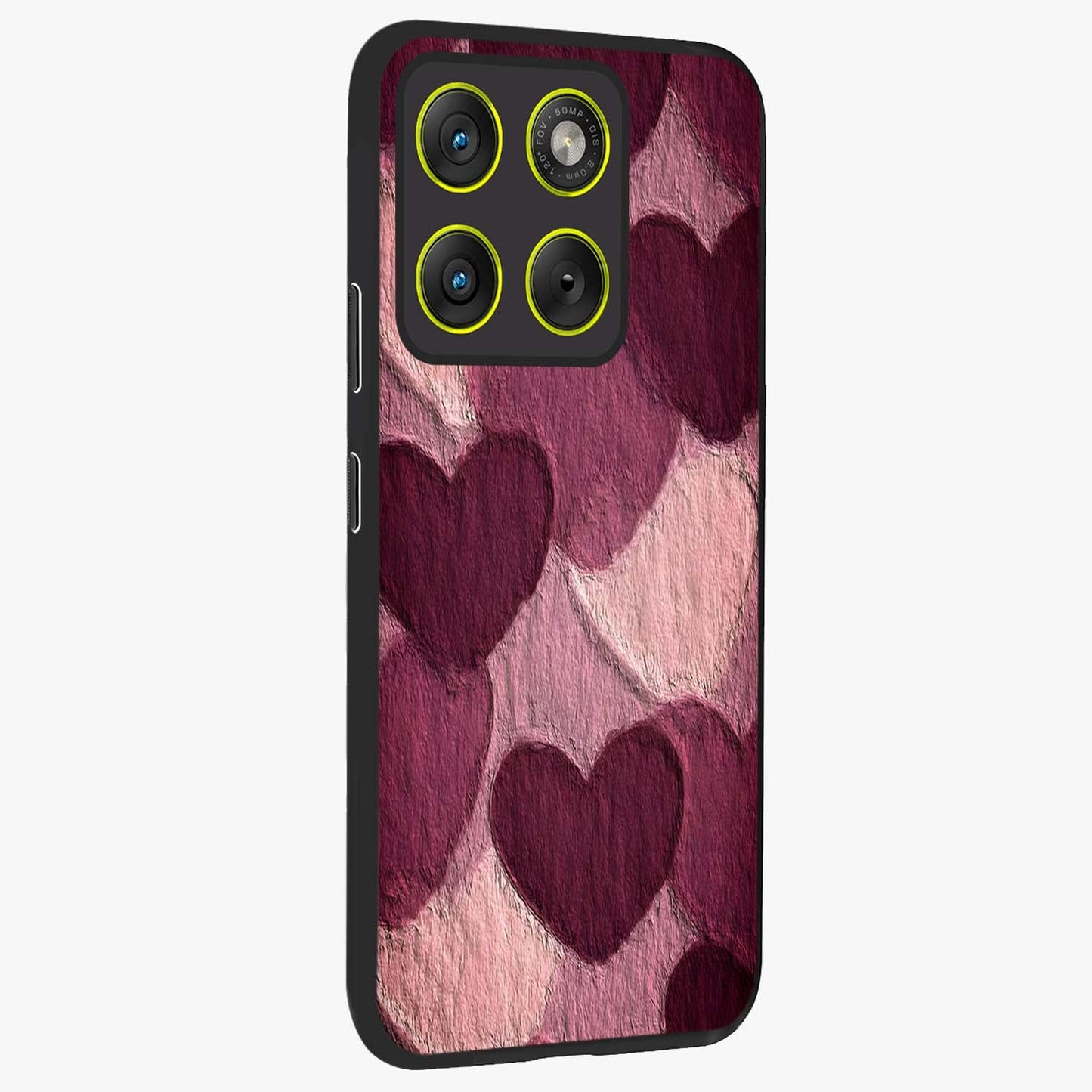 Layered Paper Hearts Glass Case upright view showcasing decorative layered heart artwork with sweet love theme.