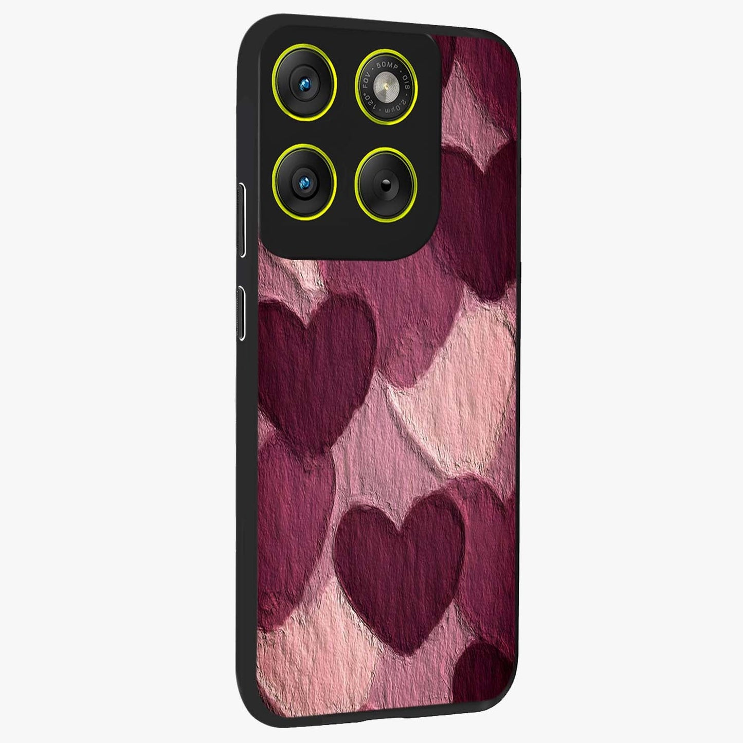 Layered Paper Hearts Glass Case upright view showcasing decorative layered heart artwork with sweet love theme.
